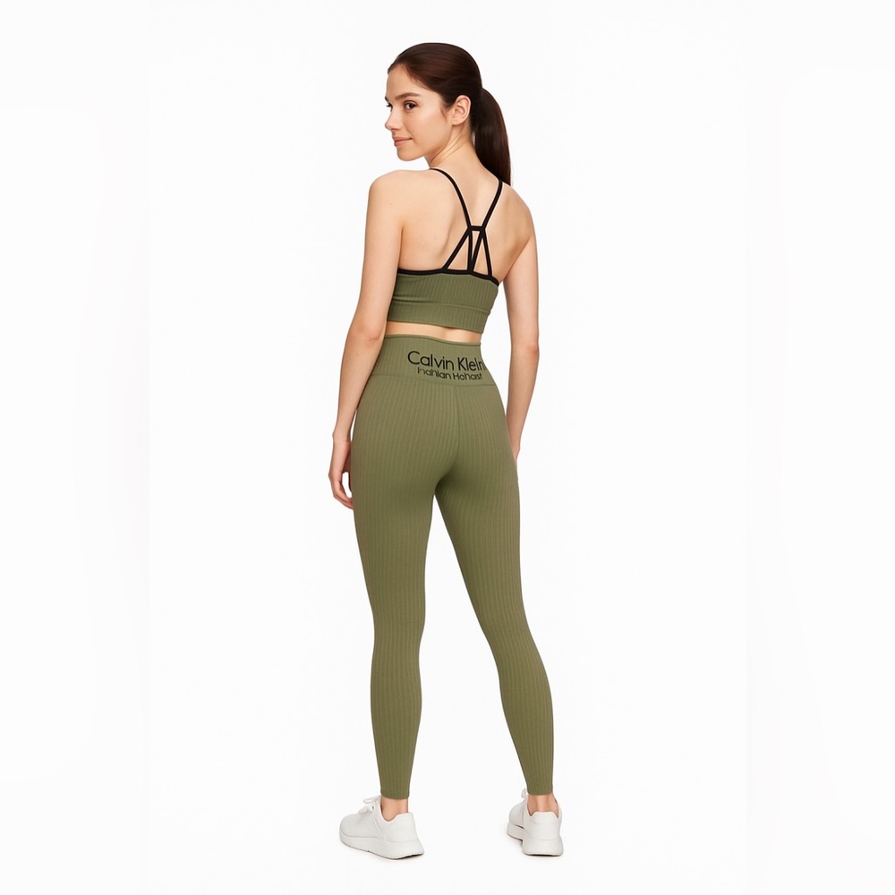 Calvin Klein Performance Ribbed Seamless High Rise Leggings | Olive Green |